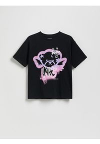 Reserved - T-shirt z nadrukiem - czarny. Kolor: czarny. Materiał: bawełna. Wzór: nadruk