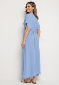 Born2be - Niebieska Sukienka z Bawełną i Górą w Stylu Nietoperza Filenia. Okazja: na co dzień. Kolor: niebieski. Materiał: bawełna. Styl: casual #2