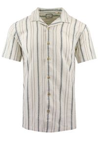 Weekendowa Koszula Męska - Brave Soul - Ecru w Paski. Kolor: beżowy, wielokolorowy, brązowy. Materiał: wiskoza, bawełna, poliester. Wzór: paski. Styl: sportowy #1