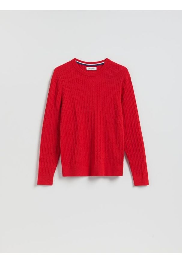 Reserved - Strukturalny sweter z bawełną - czerwony. Kolor: czerwony. Materiał: bawełna
