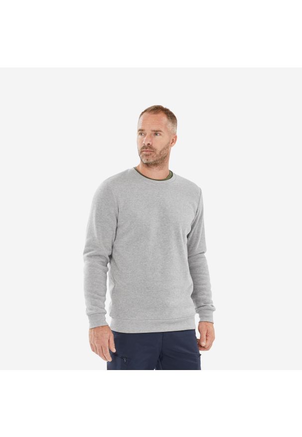 quechua - Sweter turystyczny męski Quechua NH150. Kolor: szary. Materiał: polar, tkanina, elastan, dzianina, prążkowany, materiał, poliester