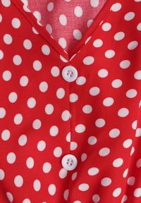 Born2be - Czerwona Sukienka z Gumką w Pasie i Falbanką Romilla. Kolor: czerwony. Materiał: bawełna. Sezon: lato. Styl: wizytowy #2