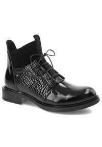 Czarne Botki Armodo Stylowe Obuwie Damskie. Okazja: na co dzień. Kolor: czarny. Materiał: lakier, materiał, skóra. Styl: elegancki