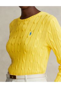 Ralph Lauren - RALPH LAUREN - Bawełniany sweter Slim Fit. Okazja: na co dzień. Typ kołnierza: polo. Kolor: żółty. Materiał: bawełna. Wzór: haft. Styl: casual