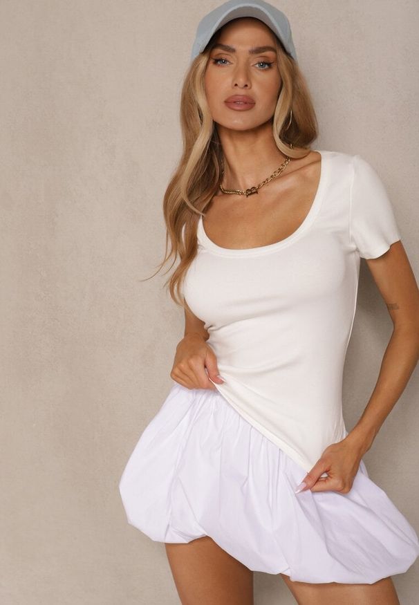 Renee - Biały T-shirt Bawełniany z Wyciętym Okrągłym Dekoltem Efralea. Okazja: na co dzień. Kolor: biały. Materiał: bawełna. Styl: klasyczny, casual, elegancki