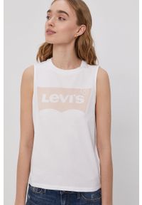 Levi's® - Levi's Top damski kolor biały. Okazja: na co dzień, na spotkanie biznesowe. Kolor: biały. Materiał: dzianina, bawełna. Wzór: nadruk. Styl: biznesowy, casual