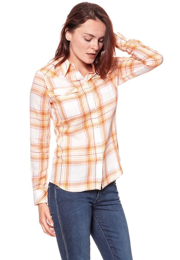 Wrangler - KOSZULA WRANGLER WESTERN APRICOT NECTAR W5240LU65 112129350. Wzór: kratka