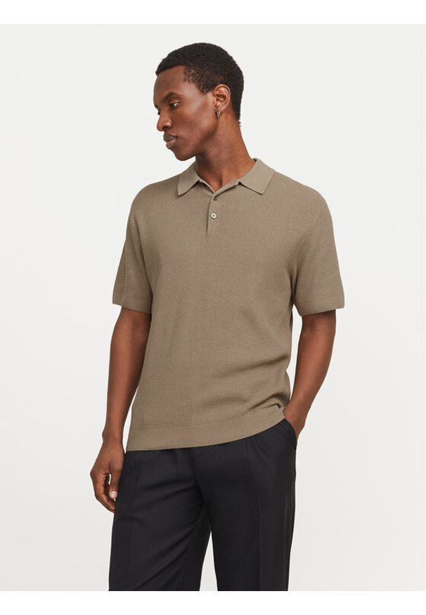 Jack & Jones - Jack&Jones Polo Cooper 12271483 Beżowy Regular Fit. Typ kołnierza: polo. Kolor: beżowy. Materiał: bawełna