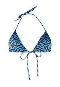 VERSACE - Niebieski top od bikini z logowaniem. Kolor: niebieski. Materiał: materiał