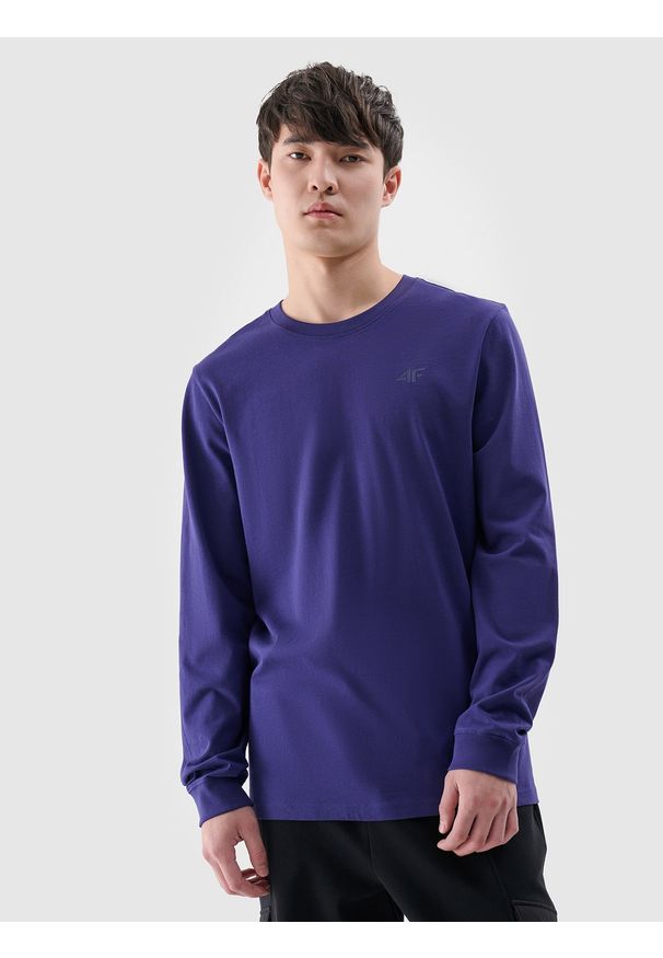4f - 4F Longsleeve regular gładki męski - granatowy L. Okazja: na co dzień. Kolor: niebieski. Materiał: dzianina, bawełna, jersey. Długość rękawa: długi rękaw. Długość: długie. Wzór: gładki. Styl: klasyczny, sportowy, casual