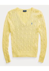 Ralph Lauren - RALPH LAUREN - Żółty sweter z bawełny. Typ kołnierza: polo. Kolor: żółty. Materiał: bawełna. Długość rękawa: długi rękaw. Długość: długie