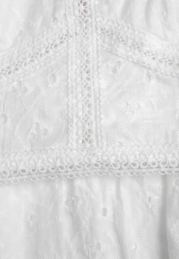 Renee - Biały Boho Komplet Top Koronkowy na Ramiączkach Spódnica z Gumką w Pasie Evoolia. Kolor: biały. Materiał: koronka
