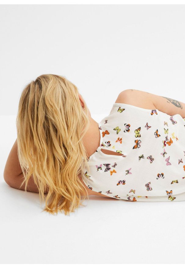 bonprix - Bluzka bez rękawów. Kolor: biały. Materiał: materiał. Długość rękawa: bez rękawów