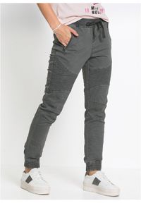 bonprix - Spodnie z ozdobnymi detalami w stylu biker. Kolor: szary. Styl: elegancki, sportowy #1