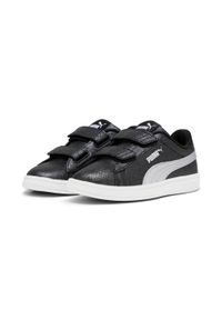 Puma - Dziecięce sneakersy Smash 3.0 Glitz Glam PUMA Black Silver White Metallic. Kolor: biały, wielokolorowy, czarny, szary. Materiał: skóra, syntetyk, materiał. Szerokość cholewki: normalna