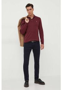 Polo Ralph Lauren longsleeve bawełniany kolor czerwony gładki. Typ kołnierza: polo. Kolor: czerwony. Materiał: bawełna. Długość rękawa: długi rękaw. Długość: krótkie. Wzór: gładki #5