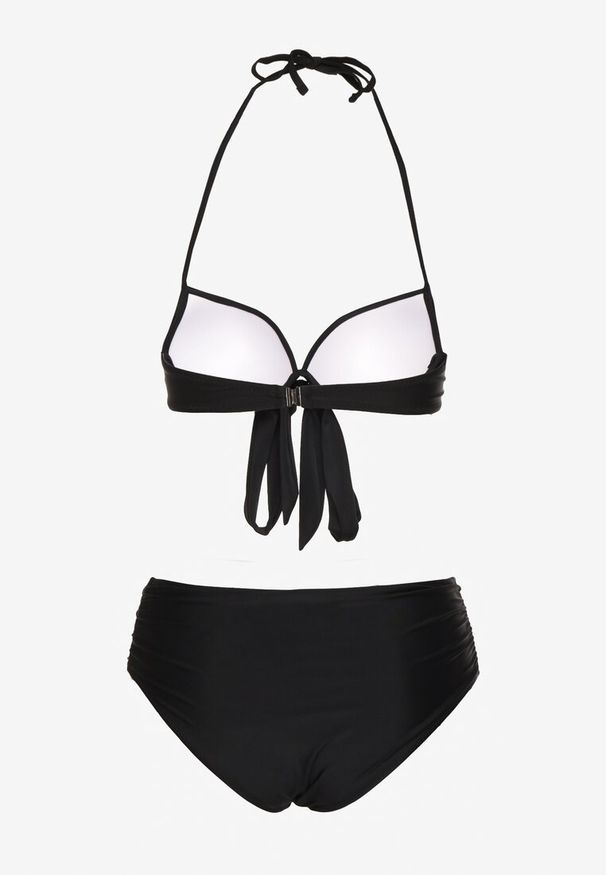 Renee - Czarne Bikini Wiązany Biustonosz i Majtki Typu Figi Fevarelia. Stan: podwyższony. Kolor: czarny. Wzór: haft