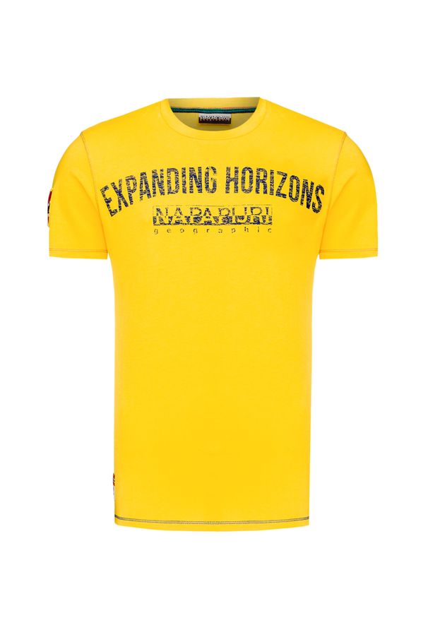 Napapijri - T-shirt NAPAPIJRI SELIZE. Kolor: żółty. Materiał: bawełna. Wzór: nadruk, aplikacja