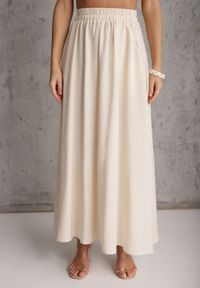 Renee - Beżowy Rustykalny Komplet z Lnem i Wiskozą Spódnica i Bluzka-Nietoperz Lilinney. Kolor: beżowy. Materiał: wiskoza, len #2