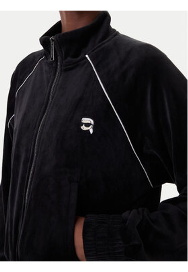 Karl Lagerfeld - KARL LAGERFELD Bluza B1W20029 Czarny Regular Fit. Typ kołnierza: dekolt w karo. Kolor: czarny. Materiał: syntetyk