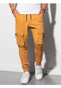 Ombre Clothing - Spodnie męskie joggery P1026 - musztardowe - XXL. Kolor: żółty. Materiał: bawełna, elastan #5
