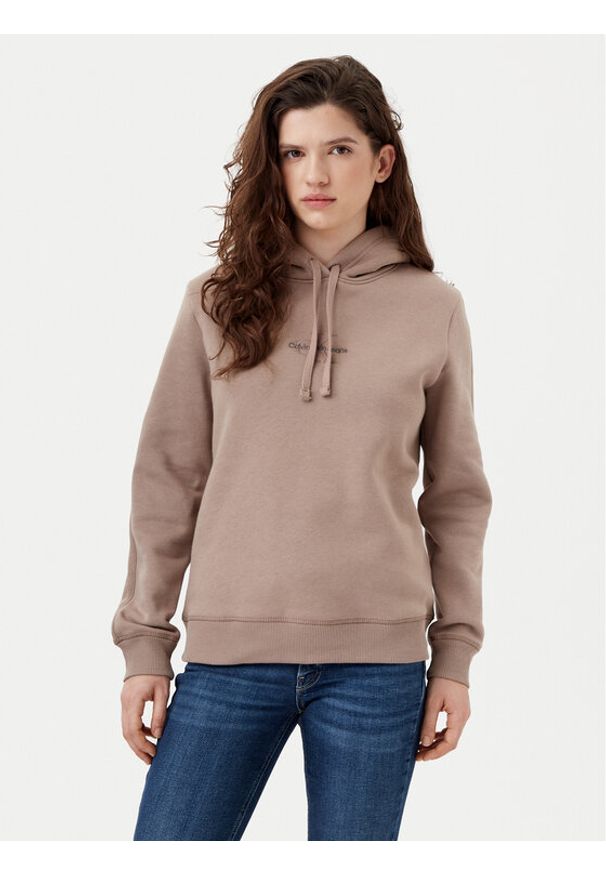 Calvin Klein Jeans Bluza Monologo J20J223536 Beżowy Regular Fit. Kolor: beżowy. Materiał: syntetyk, bawełna