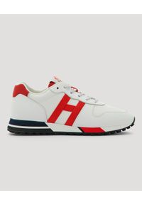 Hogan - HOGAN - Białe sneakersy H383. Kolor: czerwony. Materiał: bawełna, dresówka, guma, jeans, tkanina. Wzór: aplikacja, kolorowy, nadruk #2