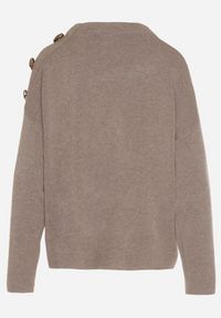 Born2be - Beżowy Sweter Ozdobiony Metalicznymi Guzikami Amentia. Typ kołnierza: golf. Kolor: beżowy. Materiał: jeans. Wzór: aplikacja. Styl: klasyczny