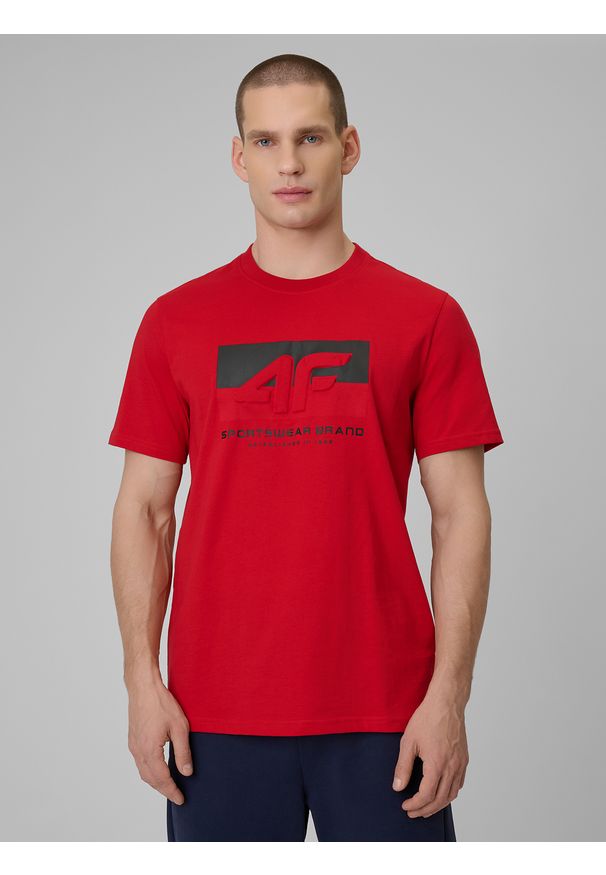 4f - 4F T-shirt regular z nadrukiem męski - czerwony XL. Okazja: na co dzień. Kolor: czerwony. Materiał: dzianina, bawełna, materiał. Wzór: nadruk. Styl: casual