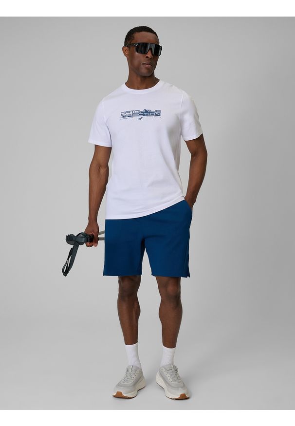 4f - 4F T-shirt regular z nadrukiem męski - biały L. Okazja: na co dzień. Kolor: biały. Materiał: dzianina, bawełna. Wzór: nadruk. Styl: casual