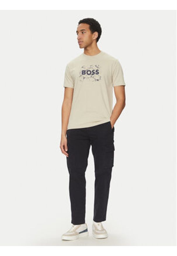 BOSS T-Shirt Logo Space 50539186 Beżowy Regular Fit. Kolor: beżowy. Materiał: bawełna
