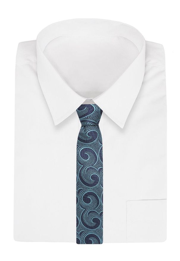 Alties - Granatowo-Miętowy Elegancki Męski Krawat -ALTIES- 7cm, Klasyczny, Turkusowy, Przecinki, Zawijasy. Kolor: niebieski. Materiał: tkanina. Styl: klasyczny, elegancki