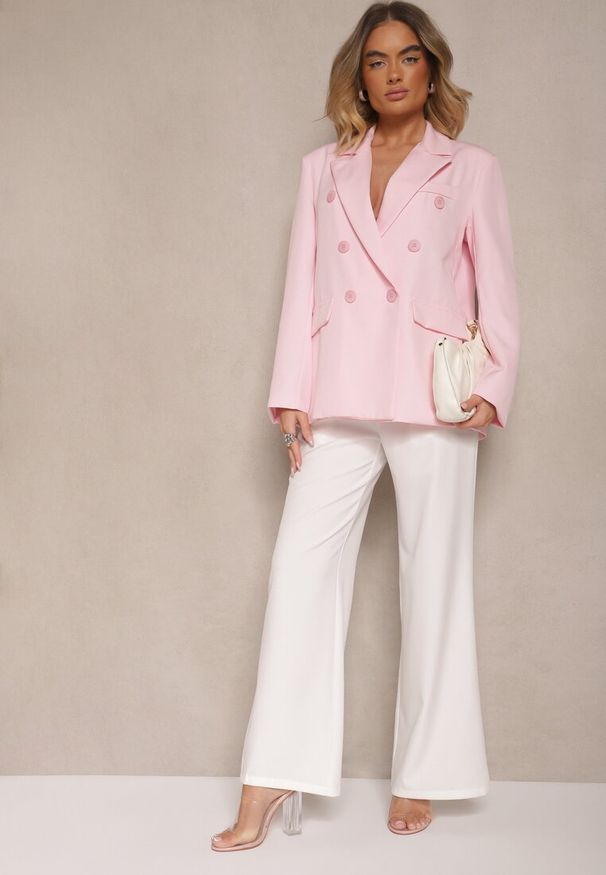 Renee - Różowa Marynarka Dwurzędowa z Usztywnionymi Ramionami Emivori. Okazja: na co dzień. Kolor: różowy. Materiał: jeans. Styl: elegancki, casual