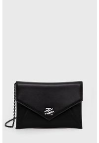 Karl Lagerfeld Kopertówka skórzana kolor czarny. Kolor: czarny. Wzór: nadruk. Materiał: skórzane. Rodzaj torebki: na ramię #1