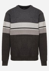 Born2be - Ciemnoszary Sweter z Wełną z Eleganckim Kołnierzykiem Koszulowym Espalea. Typ kołnierza: kołnierzyk koszulowy. Kolor: szary. Materiał: wełna. Wzór: aplikacja. Styl: elegancki