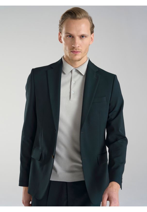 Pako Lorente - PAKO LORENTE – Wełniana zielona marynarka garniturowa. Kolor: zielony. Materiał: wełna. Styl: elegancki