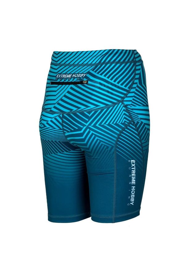 Legginsy krótkie do biegania damskie EXTREME HOBBY 1/3 CALEIDOSCOPE. Kolor: niebieski, turkusowy, wielokolorowy. Materiał: poliester, elastan. Długość: krótkie. Sport: bieganie, kolarstwo