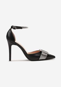 Renee - Czarne Sandały na Szpilce z Noskami w Szpic Ozdobione Klamrą i Cyrkoniami Lutefia. Zapięcie: klamry. Kolor: czarny. Wzór: aplikacja. Obcas: na szpilce #2