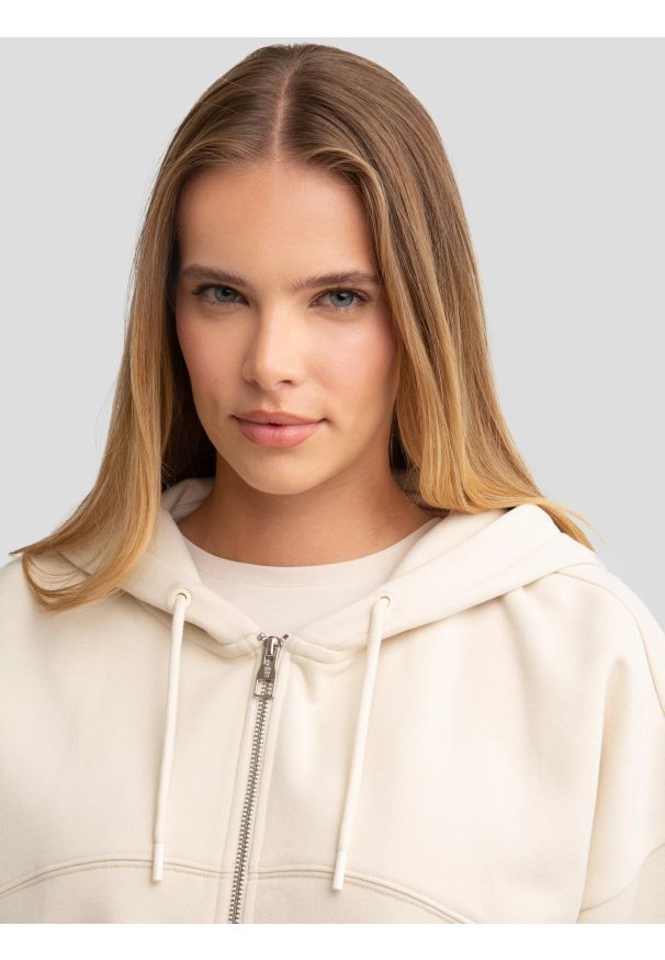 Big-Star - Bluza damska rozpinana kremowa Lilunia 102. Okazja: na co dzień. Typ kołnierza: kaptur. Kolor: kremowy. Styl: sportowy, casual