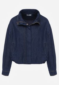 Renee - Niebieska Przejściowa Kurtka Jeansowa Balloon z Bawełny z Kołnierzykiem Abijena. Kolor: niebieski. Materiał: bawełna, jeans. Wzór: koronka. Styl: elegancki, wizytowy #4