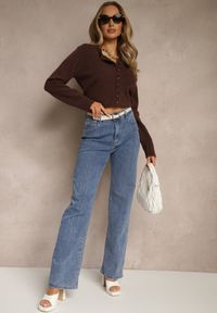 Renee - Brązowy Rozpinany Kardigan z Wełną Kornelira. Okazja: na co dzień. Kolor: brązowy. Materiał: wełna. Styl: casual, elegancki #4
