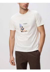 Reserved - T-shirt regular z bawełny merceryzowanej - złamana biel. Materiał: bawełna #1