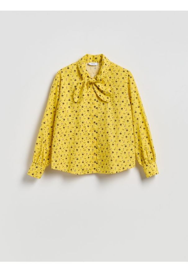 Reserved - Koszula z kwiatowym motywem - żółty. Kolor: żółty. Materiał: bawełna. Wzór: kwiaty