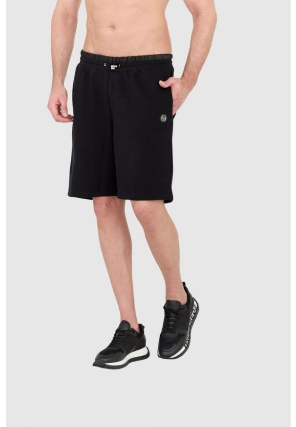 Philipp Plein - PHILIPP PLEIN Męskie czarne dresowe shorty hexagon. Kolor: czarny. Materiał: dresówka