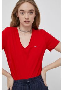 Tommy Jeans t-shirt bawełniany DW0DW09195.PPYY kolor czerwony. Kolor: czerwony. Materiał: bawełna. Długość rękawa: krótki rękaw. Długość: krótkie. Wzór: gładki #2