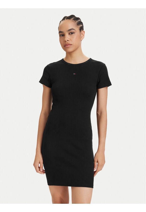 Tommy Jeans Sukienka letnia Flag DW0DW22613 Czarny Slim Fit. Kolor: czarny. Materiał: bawełna. Sezon: lato