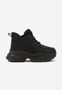 Born2be - Czarne Traperki Sneakersy Vices na Grubej Tłoczonej Platformie Typu Traperki Narrise. Okazja: na co dzień. Kolor: czarny. Materiał: jeans. Obcas: na platformie. Styl: casual