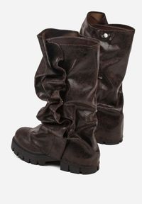 Born2be - Brązowe Botki na Grubej Podeszwie z Wywiniętą Cholewką Vidore. Kolor: brązowy. Materiał: jeans. Szerokość cholewki: normalna. Styl: elegancki #3