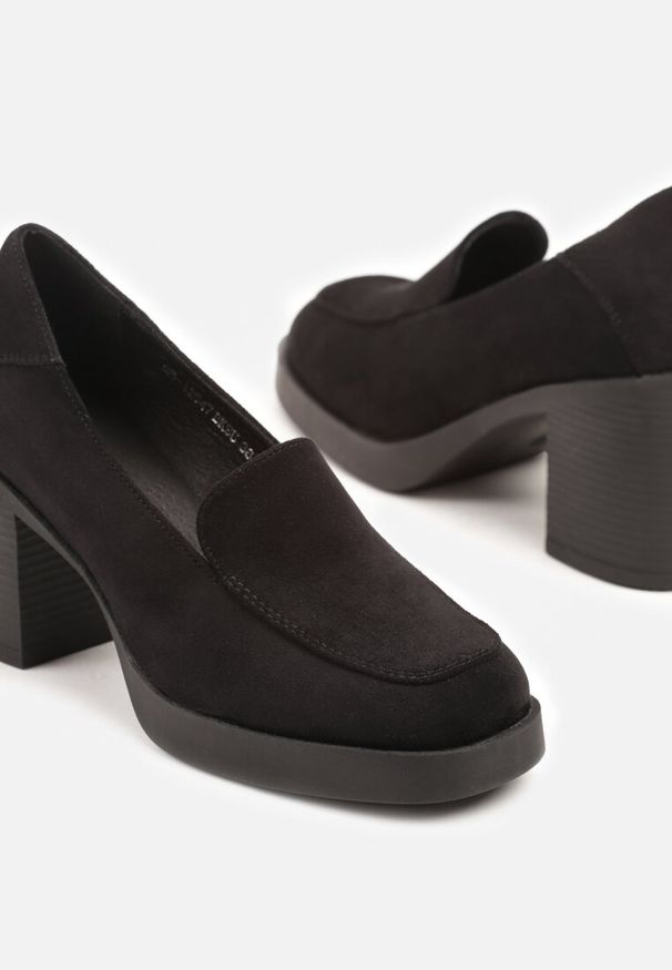 Born2be - Czarne Eleganckie Półbuty na Słupku ze Skórzaną Wkładką Adivanas. Okazja: na co dzień. Kolor: czarny. Materiał: skóra. Obcas: na słupku. Styl: elegancki. Wysokość obcasa: średni