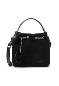 Kazar - Czarna torebka damska. Kolor: czarny. Wzór: gładki, aplikacja. Materiał: zamszowe, skórzane. Styl: elegancki #1
